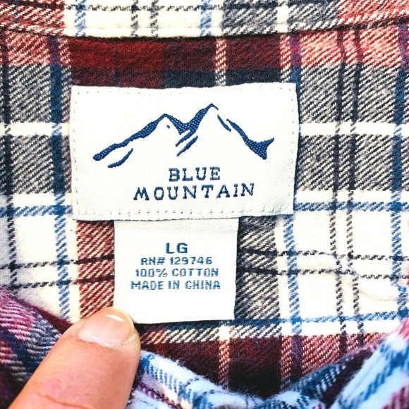 Blue Mountain Button Up Flannel Shirt Plaid Long Sleeve Mens Large L Pocket EUC - Picture 4 of 10